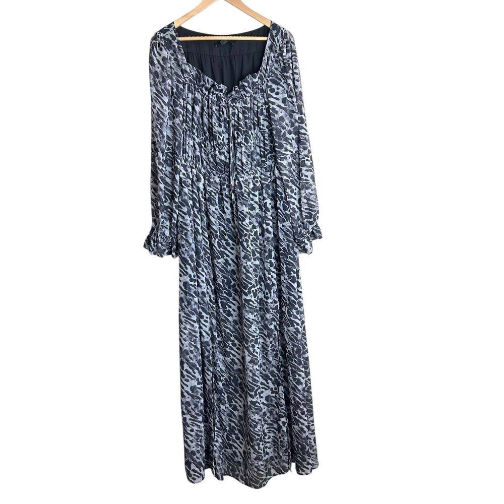 All Saints Maxi Dress Womens 10 Kimi Ambient Pale Animal Print Milkmaid Boho